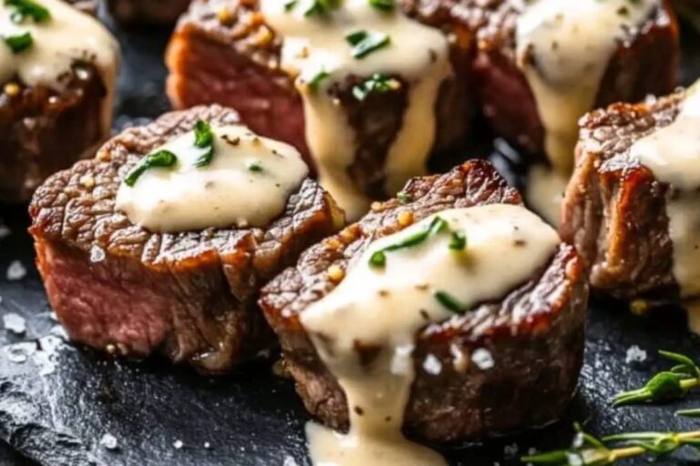 Garlic Butter Steak Bites with Parmesan Cream Sauce Recipe