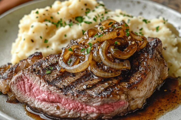 Pan-Seared Ribeye with Onions & Mash Recipe