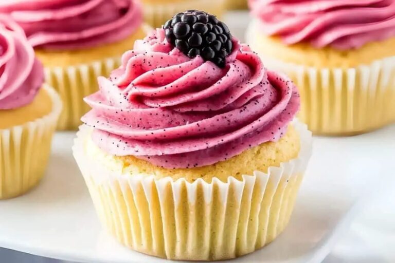 Lemon Poppy Seed Cupcakes with Blackberry Frosting Recipe