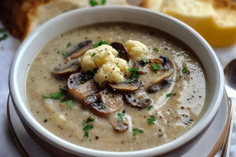 One Pot Creamy Mushroom Cauliflower Soup Recipe