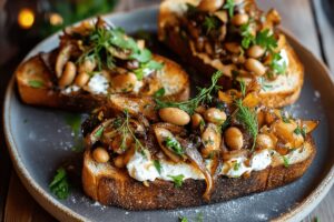 Lemony Mushroom Mascarpone Toast with Beans & Herbs Recipe