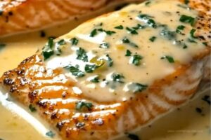 Simple Baked Salmon with Zesty Lemon Butter Cream Sauce Recipe