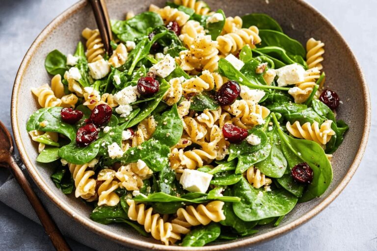 Spinach Pasta Salad with Feta & Cranberries Recipe