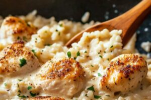 One-Pan Creamy Parmesan Chicken & Rice Recipe