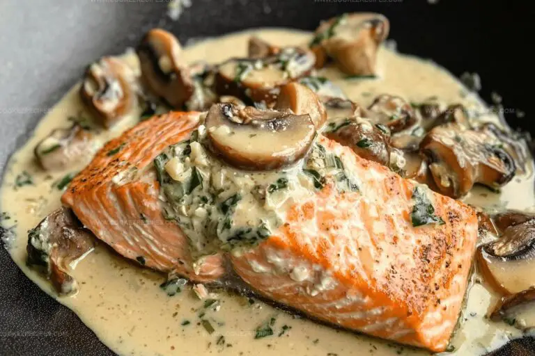 Pan-Seared Salmon with Creamy Mushroom & Garlic Sauce Recipe