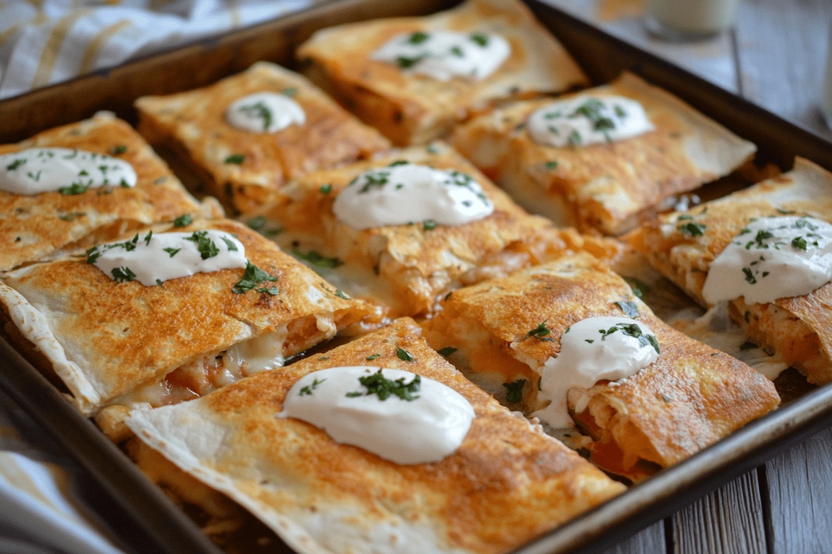 Crunchy Cheesy Chicken Sheet Pan Quesadillas Recipe