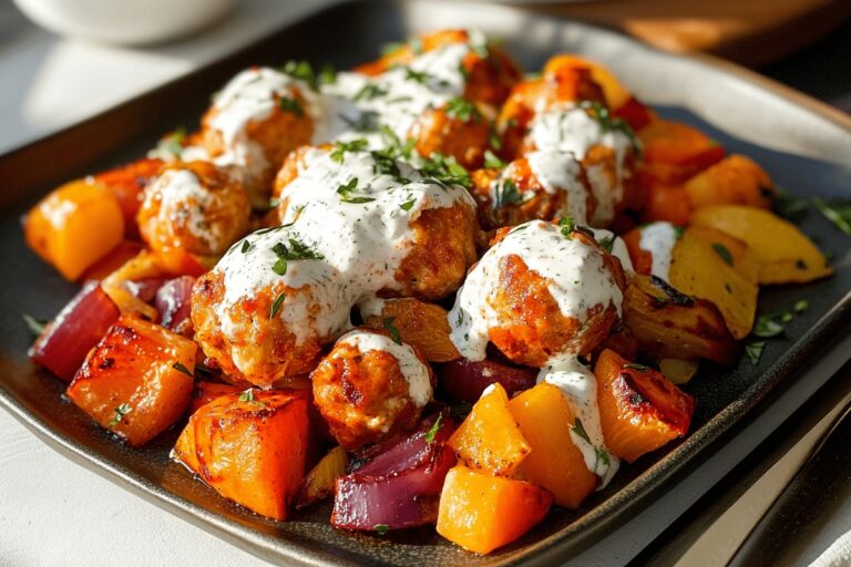 Buffalo Chicken Meatballs & Roasted Veggies Recipe