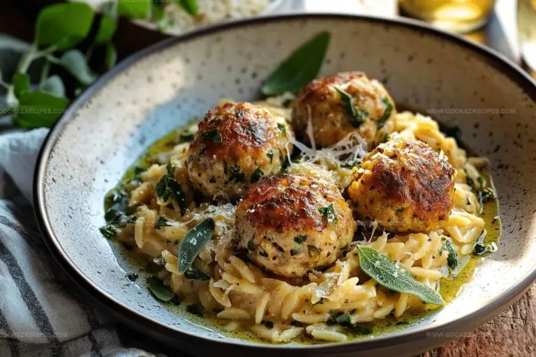 Baked Sage Chicken Meatballs with Parmesan Orzo Recipe