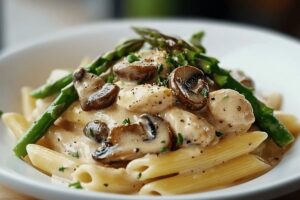Creamy Mushroom and Asparagus Chicken Penne Recipe