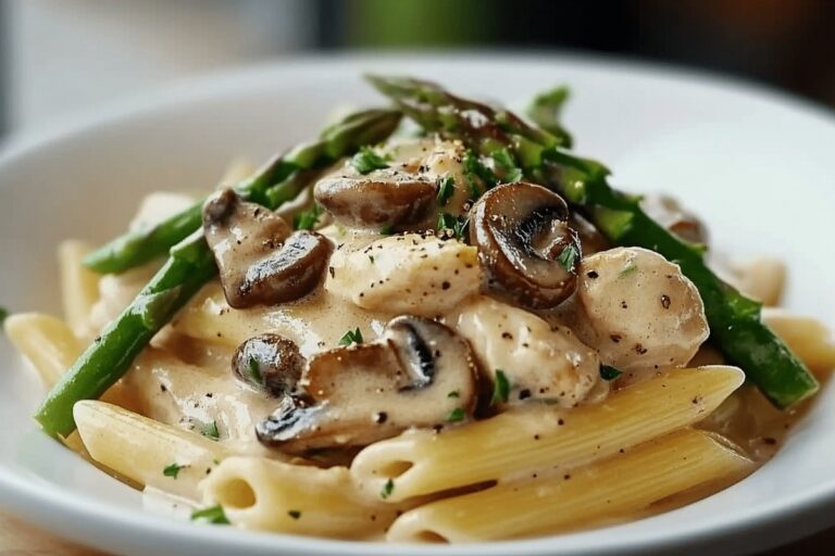Creamy Mushroom and Asparagus Chicken Penne Recipe