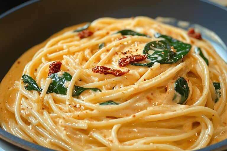 Spaghetti & Spinach with Sun-Dried Tomato Cream Sauce Recipe