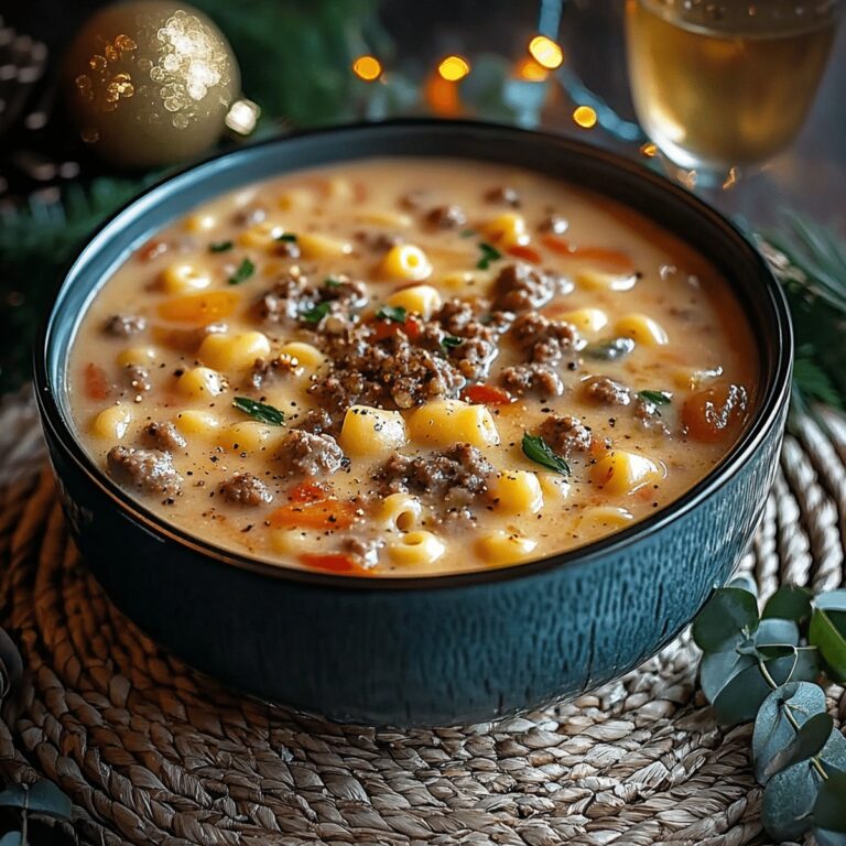 Chunky One-Pot Macaroni Cheeseburger Soup Recipe