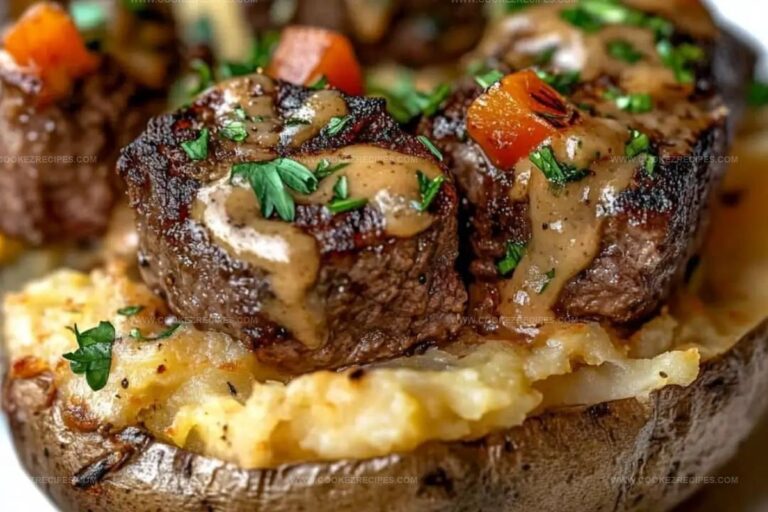 Hearty Steak Bites on Loaded Baked Potatoes Recipe
