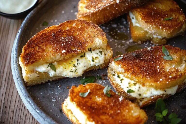 Fried Mozzarella Sandwiches on Herby Garlic Bread Recipe
