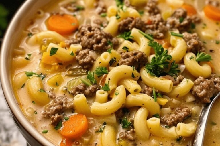 Sturdy One-Pot Macaroni Cheeseburger Soup Recipe