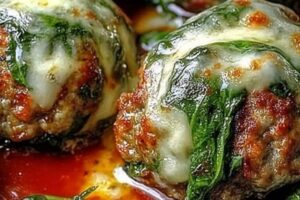Spinach Garlic Meatballs Stuffed with Mozzarella Recipe