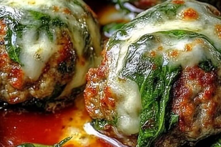 Spinach Garlic Meatballs Stuffed with Mozzarella Recipe
