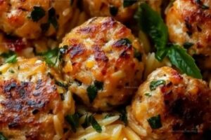 Zesty Lemon Orzo with Greek-Style Chicken Meatballs Recipe