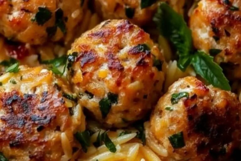 Zesty Lemon Orzo with Greek-Style Chicken Meatballs Recipe