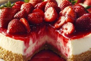 Simple Strawberry Cheesecake with Fresh Strawberries Recipe