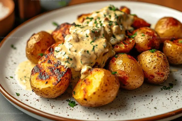 Grilled Potatoes with Creamy Chicken Sauce Recipe