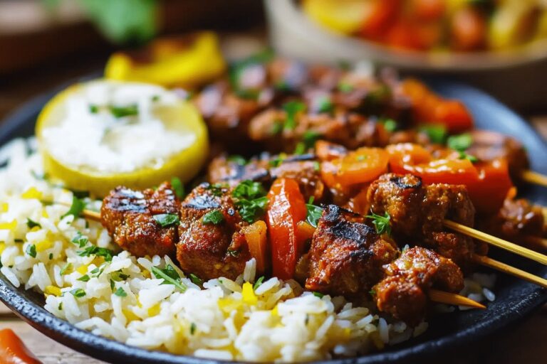 Rice & Veggie Meat Skewers Recipe