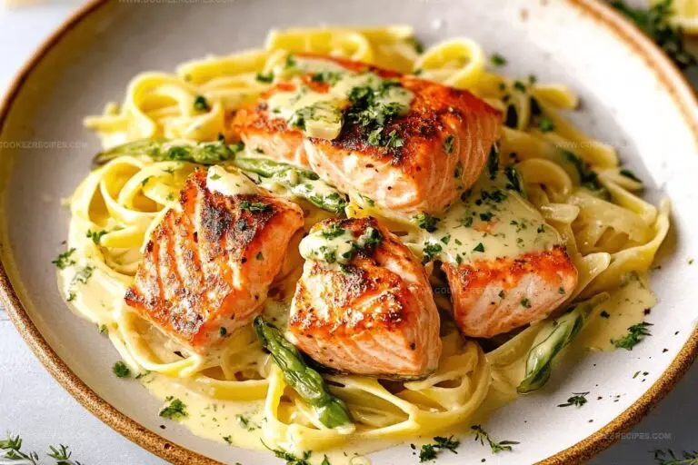 Salmon Pasta with Garlic Cream Recipe