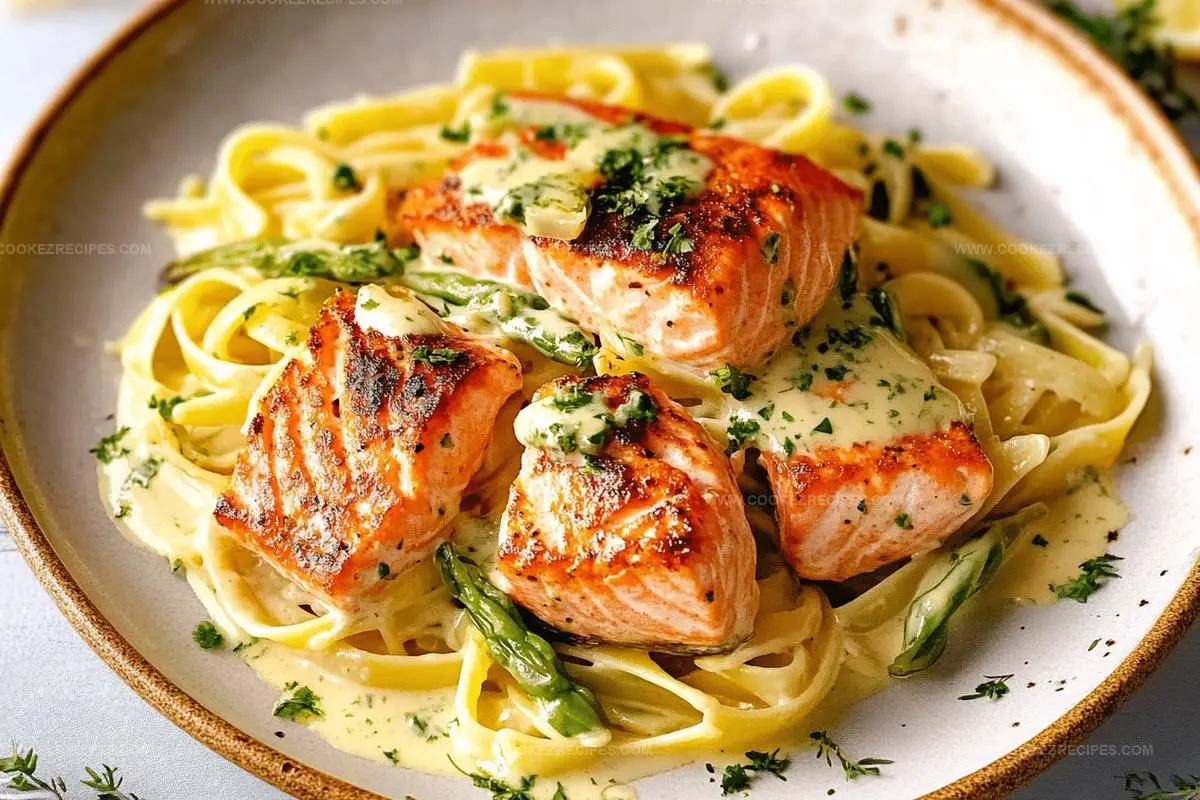 Salmon Pasta with Garlic Cream Recipe