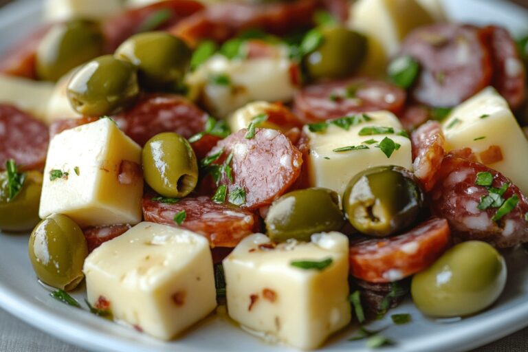 Marinated Cheese with Salami & Olives Recipe