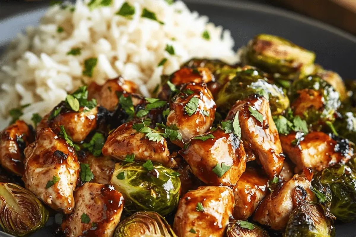 Air Fryer Sweet Chili Chicken and Brussels Sprouts Recipe