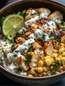 Peppery Street Corn Chicken Rice Bowl Recipe
