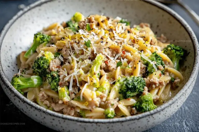 Creamy Lemon Pepper Ground Turkey and Broccoli Orzo Recipe